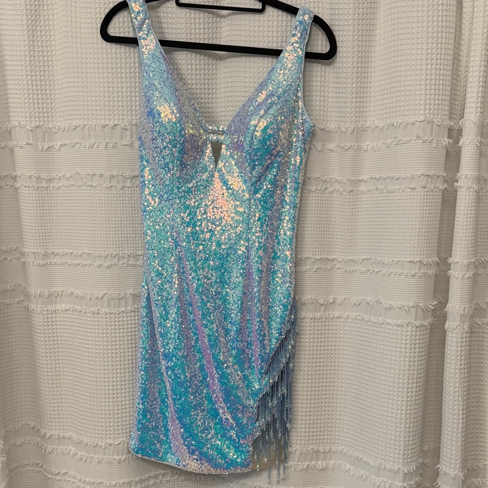 Jovani Blue Sequin Mini Dress